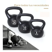 HOMCOM Pesa Rusa de 12 kg Kettlebell Relleno de Arena con Mango Ancho Antideslizante para Entrenamiento 27x21x31 cm Negro(m-7)