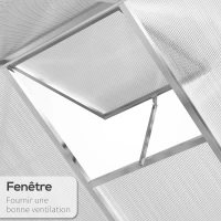 Outsunny Serre de Jardin Aluminium Polycarbonate 4,6 m² dim. 2,42L x 1,9l x 1,95H m Lucarne Porte loquet(m-7)