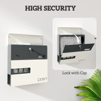 HOMCOM Locking Galvanised Steel Letterbox - White/Black(m-5)