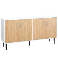 HOMCOM Aparador de Cocina con 4 Puertas Estantes Ajustables y Patas Metálicas Mueble Auxiliar Moderno para Salón Comedor 147,2x40,5x76,2 cm Natural y Blanco(m-1)