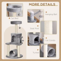PawHut Cat Tree Tower for Indoor Cats Climbing Activity Center Kitten Furniture with Jute Scratching Post Bed Tunnel Perch Hanging Balls Grey(m-5)
