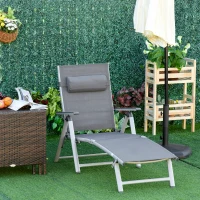 Outsunny Bain de soleil transat pliable dossier inclinable multi-positions têtière fournie alu. textilène gris(m-2)