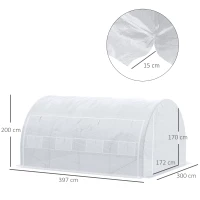 Outsunny 4 x 3 x 2 m Polytunnel Greenhouse with Roll-up Side Walls, Walk-in Grow House Tent with Steel Frame, Reinforced Cover, Zipped Door and 12 Mesh Windows for Garden, White(m-3)