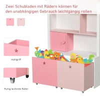 HOMCOM Kinderregal mit Rollen Standregal Bücherregal Dekoregal mit 4 Fächer Rosa 80 x 34 x 130 cm(m-7)