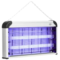 Outsunny 30W Electric Fly Zapper, Bug Zapper with UK Plug, 2 UV Bulbs, Hanging Chain, On/Off Switch and Removable Catch Tray, 60㎡ Coverage Insect Mosquito Killer for Indoor and Outdoor Use, Silver(m-1)