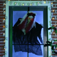 HOMCOM Halloween-Dekoration Skelettbraut, LED-Augen, heult, dreht sich, Geräusch- & Bewegungssensor, 100 cm(m-8)