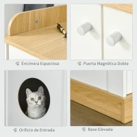 PawHut Casa para Gatos de Madera Mueble Arenero para Gatos 2 en 1 con Estante de Almacenaje Doble Puerta y Orificio de Entrada Lateral 75x53x67 cm Blanco y Roble(m-4)