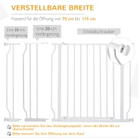 PawHut Hunde-Absperrgitter, Klemmmontage, verstellbare Länge, Stahl/ABS, 75-115 x 76cm, Weiß(m-5)