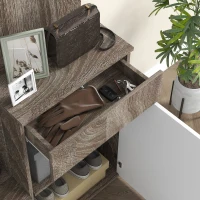 HOMCOM Mobile da Ingresso 4 in 1 con Specchio, Ganci e Ripiani Interni, in Legno, 145x29x184 cm, Nero e Bianco(m-8)