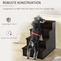 PawHut Haustiertreppe, für Hunde/Katzen, 4-stufig, Kurzplüsch, bis 30 kg, 40 x 59 x 54,2 cm, Dunkelbraun(m-6)