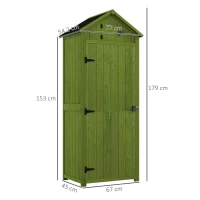 Outsunny Small Shed, Tall Slim Wooden Garden Shed with 3 Removable Shelves and Roof Hatch, Compact Outdoor Tool Storage Cabinet with Asphalt Roof and Door Latch, 77 x 54.2 x 179 cm, Green(m-3)