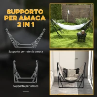Outsunny Supporto per Amaca 120kg max con Amaca e Borsa Incluse, in Metallo, 263x89x100 cm, Nero e Bianco(m-4)