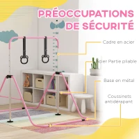 HOMCOM Barre de gymnastique pour enfants, barre horizontale pliable à hauteur réglable avec anneaux de gymnastique, rose(m-5)