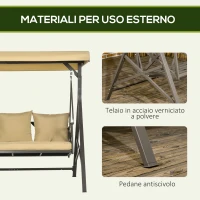 Outsunny Dondolo da Giardino 3 Posti in Acciaio e Poliestere con Tetto Inclinabile e Cuscini, 190x120x178 cm(m-6)