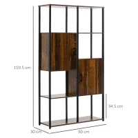 HOMCOM Libreria Stile Industriale con 4 Ripiani e 2 Armadietti, 90x30x159.5cm, Nero e Marrone(m-3)