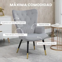 HOMCOM Butaca de Salón Sillón Individual Tapizado en Terciopelo con Respaldo Alto Estilo Moderno 68x72x103 cm Gris Claro(m-4)
