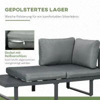 Outsunny Gartenmöbel-Set für 4 Personen Sitzgruppe, 2x Sitzbank, 1 x höhenverstellbarer Beistelltisch, Grau(m-5)