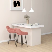 HOMCOM Set of Two Velvet-Feel Bar Stools - Pink(m-4)