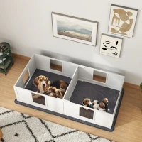 PawHut Two Room Design, Whelping Box for Dogs with Whelping Pad, Clear Panels, Adjustable Entrance, for Medium Dogs, 196 x 96cm(m-10)