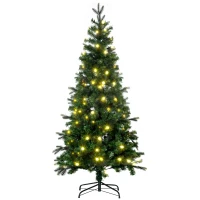HOMCOM Weihnachtsbaum, Kunsttanne, mit Lichterkette, Standfuß, flammhemmend, Grün, Kunststoff, 86  x 86 x 180cm(m-10)