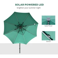 Outsunny 3m LED Light Overhanging Parasol - Green(m-4)