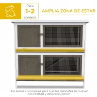 PawHut Conejera de Madera Jaula para Conejos de 2 Pisos 97x44x91 cm Techo Asfáltico Puertas Bandejas Extraíbles Marrón(m-5)