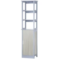 kleankin Armario Alto de Baño con 1 Puerta y 3 Estantes Abiertos Mueble Auxiliar Columna de Baño 40x30x160 cm Gris(m-10)