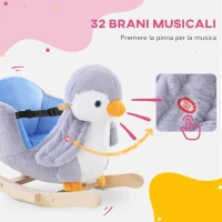HOMCOM Cavallo a Dondolo a Pinguino in Peluche con 32 Musiche e Cintura di Sicurezza, Età 18 Mesi(m-4)