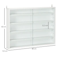HOMCOM Vitrina Expositora Vitrina de Pared con Estantes Ajustables y 2 Puertas Correderas de Vidrio para Colecciones Perfumes Figuras de Decoración 80x9,5x60 cm Blanco(m-3)