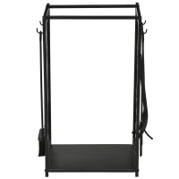 HOMCOM Potalegna per Camino in Acciaio e Antiruggine, Porta Legna per Interni ed Esterni con Design Elegante e 4 Attrezzi, 46x30x70 cm, Nero(m-4)