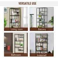 HOMCOM 6 Tier Bookcase, Industrial Tall Shelf Unit with Steel Frame for Home Office, Study, Living Room, Hallway, 82 x 33.5 x 175 cm, Rustic Brown and Black(m-6)