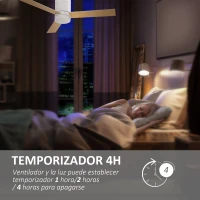 HOMCOM Ventilador de Techo Motor AC 48W con Luz LED Mando a Distancia 3 Velocidades y 3 Aspas de Madera Ø112x25 cm Blanco(m-6)