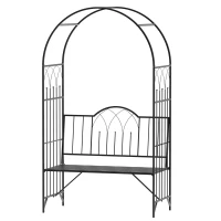 Outsunny Arche à rosiers Banc de Jardin 2 Places 2 en 1 dim. 115L x 59l x 203H cm métal époxy Noir(m-10)