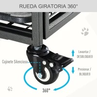 PawHut Jaula para Perros Plegable de Metal Jaula para Perros Grandes 125x76x81 cm con Ruedas y Frenos Bandeja Extraíble y Puerta con Pestillos para Golden Retriver Labrador Gris Oscuro(m-5)