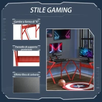 HOMCOM Scrivania Gaming Angolare per Ufficio o Camera, Scrivania per Computer con Portapc ad Angolo in Metallo, 125x125x75cm, Nero e Rosso(m-6)