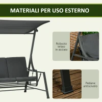 Outsunny Dondolo da Giardino 2 Posti in Acciaio con Tettuccio Inclinabile e Cuscini, 148x129x172 cm(m-7)