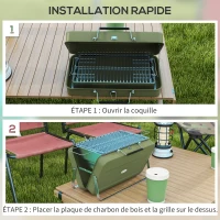 Outsunny Mini barbecue à charbon BBQ portable avec coque de valise barbecue de table pliable pour jardin 47 x 30 x 28 cm vert(m-5)