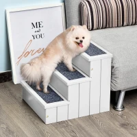 PawHut Scaletta per Cani a 3 Gradini con Tappeto Antiscivolo e Spazio Interno, 40.5x44.5x38cm, Bianco(m-2)