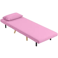 HOMCOM Sofá Cama Individual Tapizado en Lino con Respaldo Ajustable en 5 Posiciones y Almohada 72x75x85 cm Rosa(m-10)