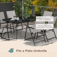 Outsunny Seven-Piece Garden Dining Set, with Glass-Top Table and Folding Chairs - Grey(m-6)