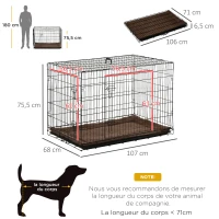 PawHut Cage caisse de transport pliante pour chien en métal noir 107 x 68 x 75.5 cm matelas fourni(m-3)