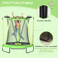 ZONEKIZ Trampolino Elastico per Bambini 3-10 Anni con Rete di Sicurezza, Canestro e Palle, Ø140x155cm, Verde(m-5)