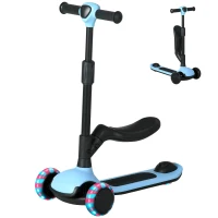 AIYAPLAY Patinete para Niños 2 en 1 con Altura Ajustable Ruedas Brillantes para +18 Meses Carga 50 kg 58x31x64-79cm Azul(m-10)