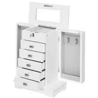 HOMCOM Schmuckschrank, Schmuckästchen, 5 Schubladen, 1 Fach, Weiß +(m-10)