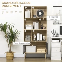 HOMCOM Bibliothèque étagère meuble de rangement placard 6 étagères dim. 80L x 35l x 180H cm naturel et gris foncé(m-4)