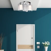 HOMCOM Modern Chandelier, Semi-Flush Mount Ceiling Light with 2 Light, E27 Bulb Base for Hallway, Dining Room, Living Room, White and Silver(m-10)