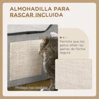 PawHut Caseta para Gatos Casa para Gatos Interior con Almohadilla para Rascar Cojín Suave y Bola Colgante 65x41x45,5 cm Gris(m-4)