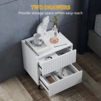 HOMCOM Simple Line Indented Two-Drawer Bedside Table - White(m-5)