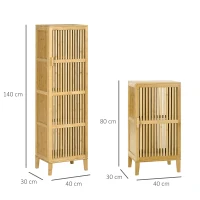 HOMCOM Meuble de rangement en bambou avec étagères et porte design à lamelles pour salle de bain chambre salon bois naturel(m-3)