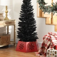 HOMCOM Christmas Tree Collar, Hexagon Christmas Tree Base Cover with Hollow Snowflake Patterns, Xmas Decoration for Party, Holiday, Home, Red(m-7)